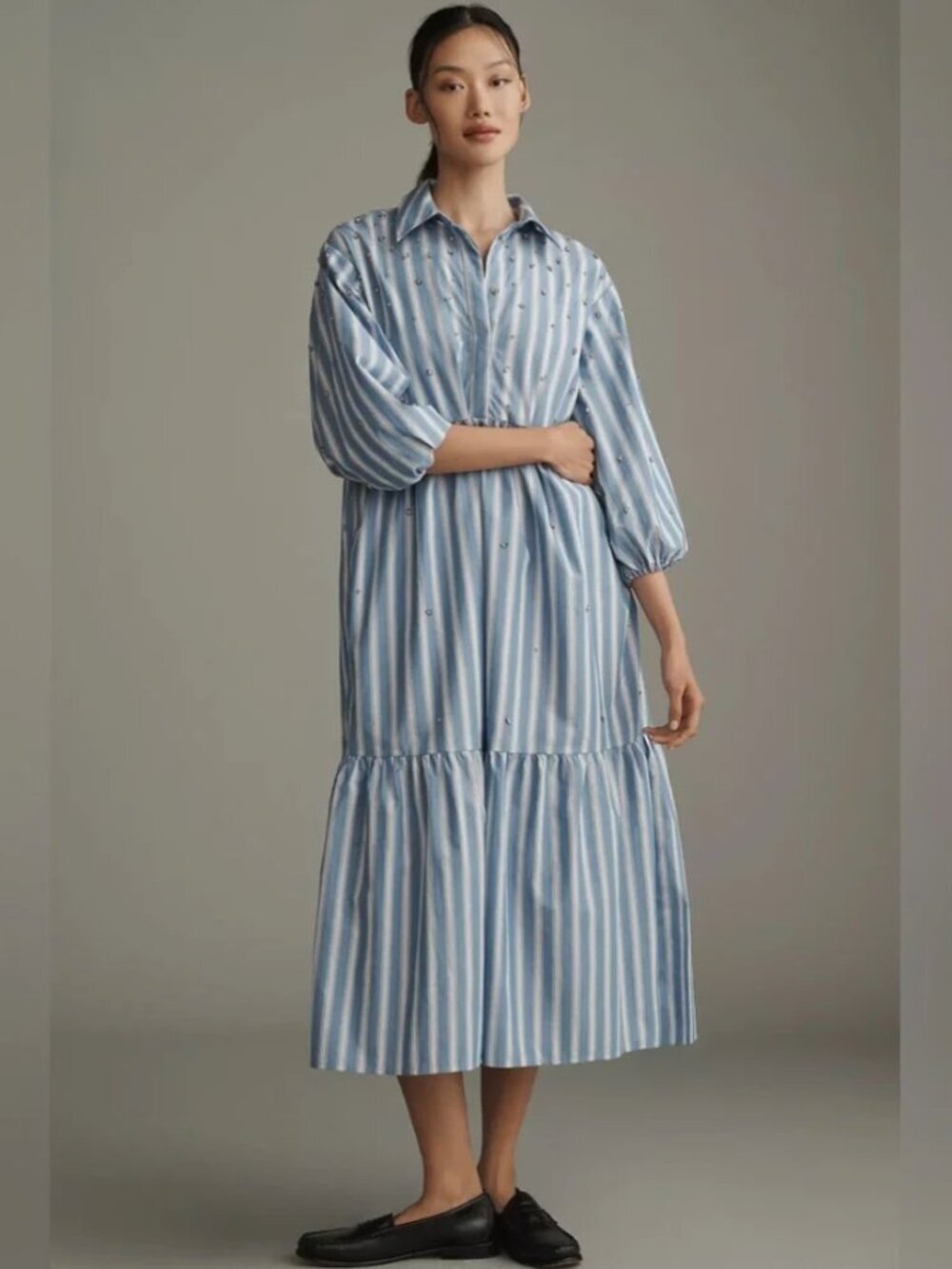 Anthropologie | The Bettina 100% Cotton Embellished Tiered Shirt Dress - Size SP